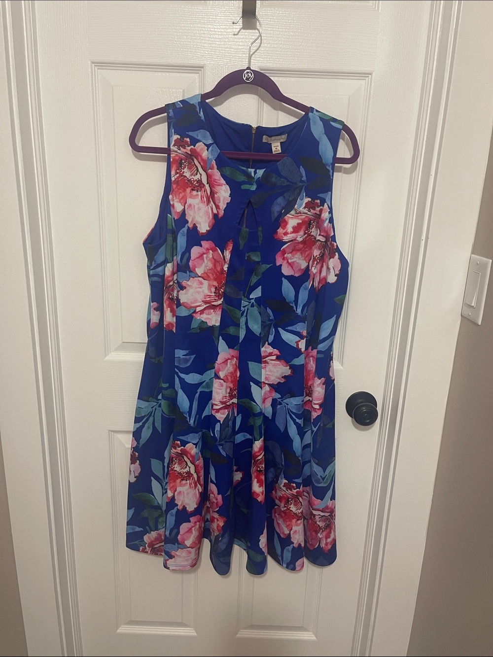 Dress Barn Blue Floral Sleeveless Dress with Pink Blooms